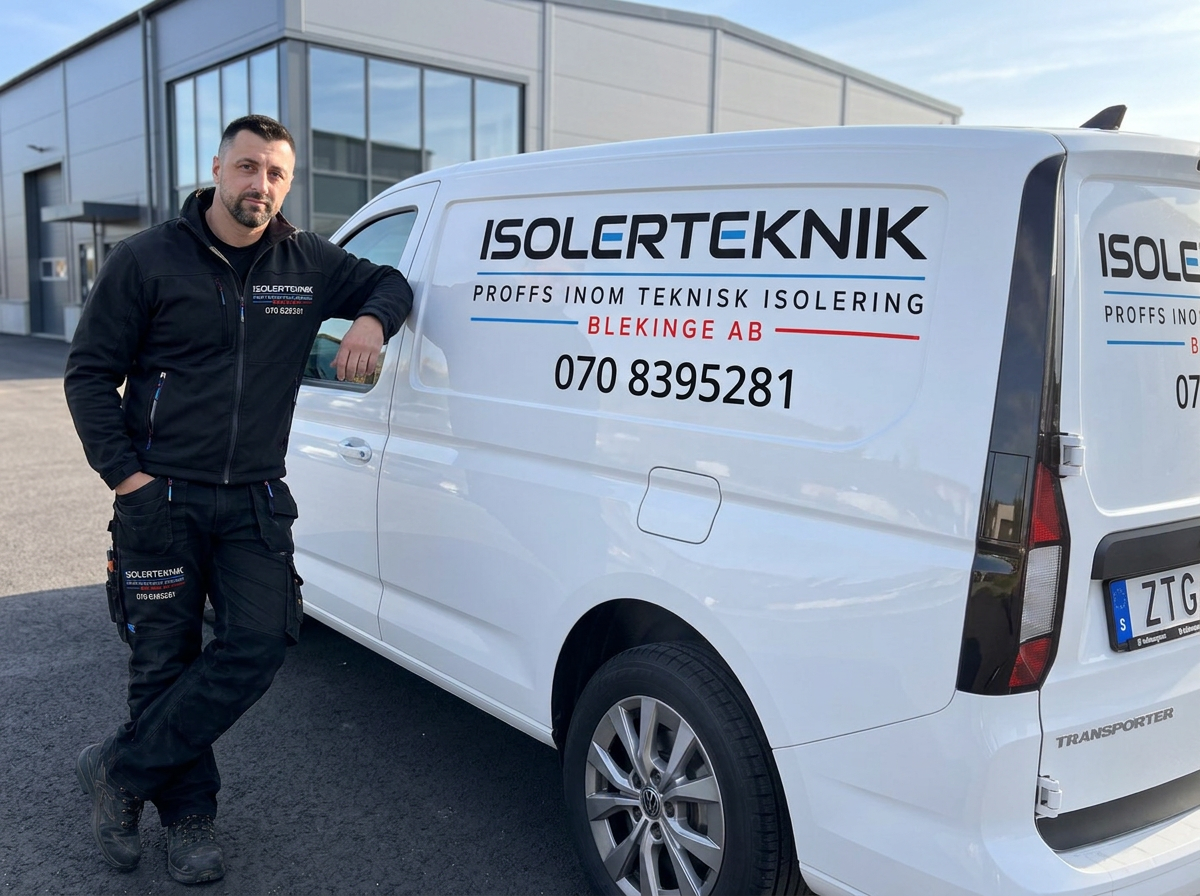 Montörer från Isolerteknik Blekinge AB på plats i ett uppdrag